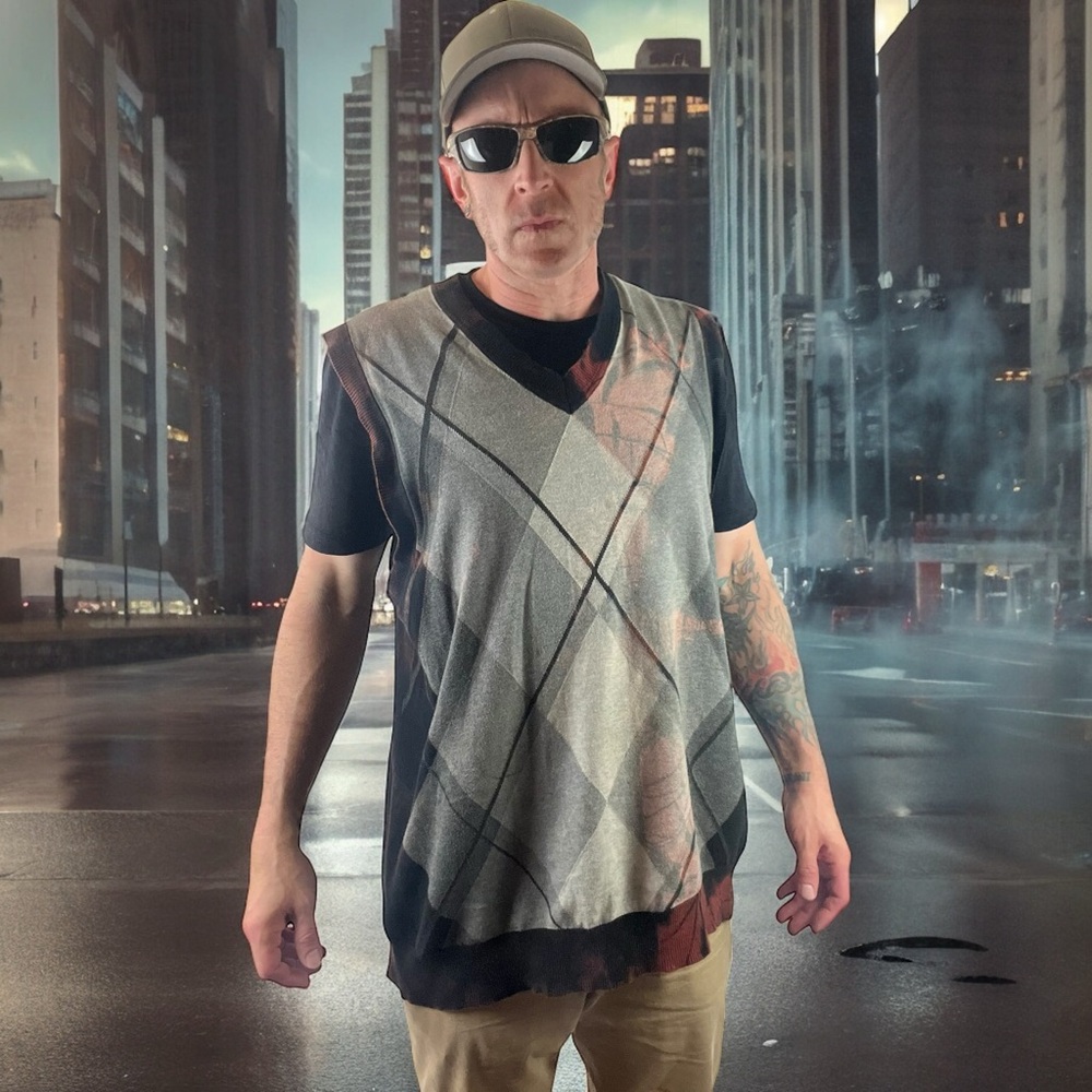 Black Pink & Gray Reverse Tie-Dye Sweater Vest XLT Wearable Art by Goodtreasures